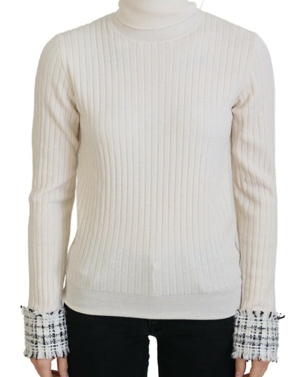 Dolce & Gabbana Ivory Turtleneck Distressed Cuff Pullover Sweater