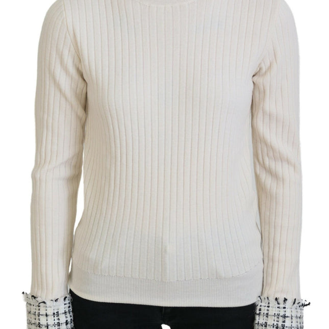 Dolce & Gabbana Ivory Turtleneck Distressed Cuff Pullover Sweater