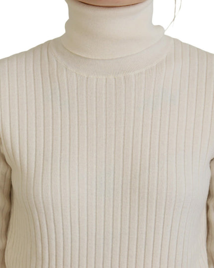 Dolce & Gabbana Ivory Turtleneck Distressed Cuff Pullover Sweater