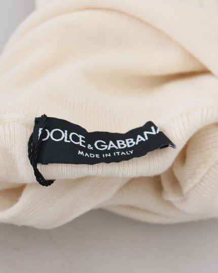 Dolce & Gabbana Ivory Turtleneck Distressed Cuff Pullover Sweater