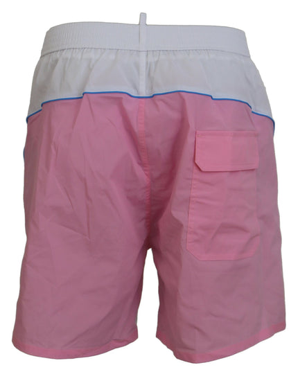Dsquared² White Pink Logo Print Men Beachwear Shorts Swimwear
