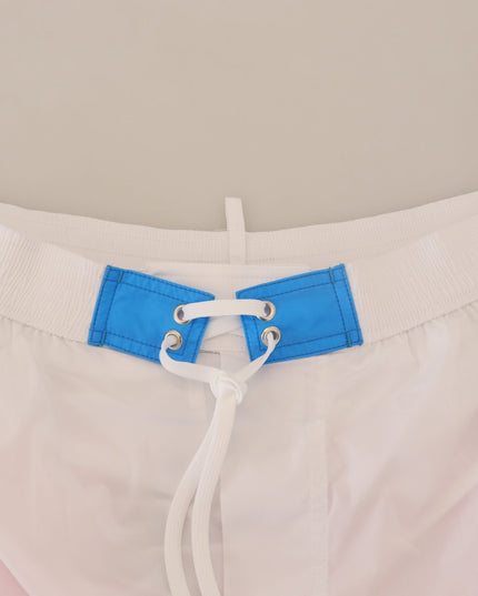 Dsquared² White Pink Logo Print Men Beachwear Shorts Swimwear