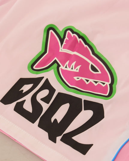Dsquared² White Pink Logo Print Men Beachwear Shorts Swimwear