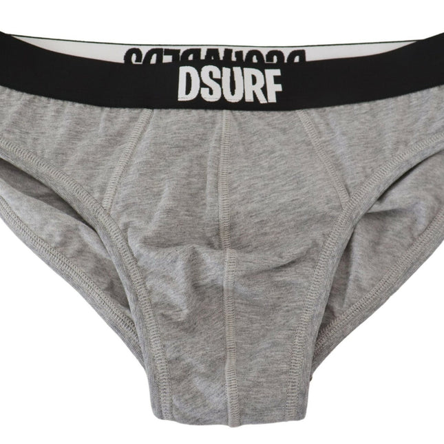 Dsquared² Gray DSURF Logo Cotton Stretch Men Brief Underwear