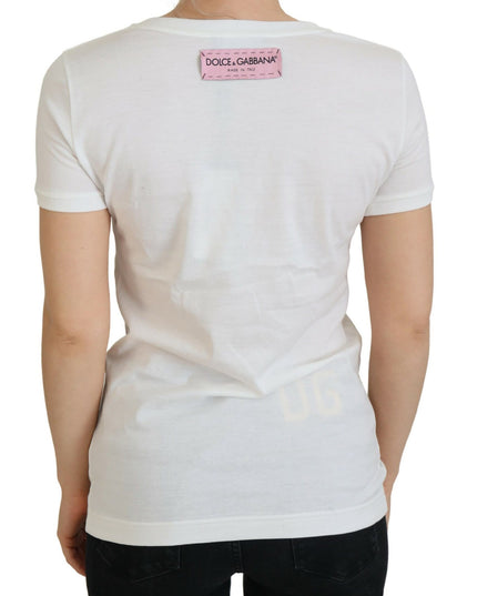 Dolce & Gabbana White Rose DGLogo Printed Short Sleeves Top
