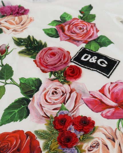 Dolce & Gabbana White Rose DGLogo Printed Short Sleeves Top