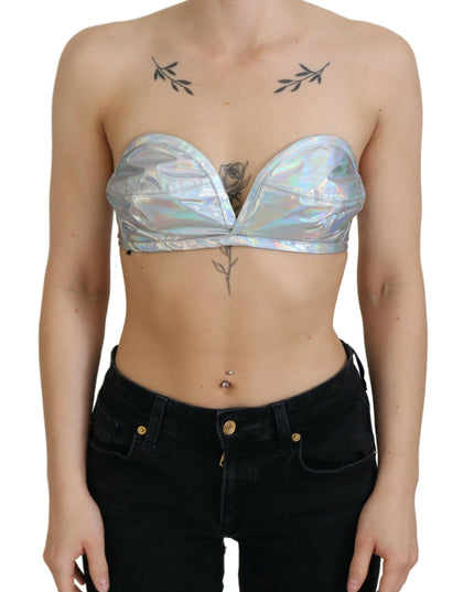Dolce & Gabbana Silver Holographic Effect Bustier Brassiere Top