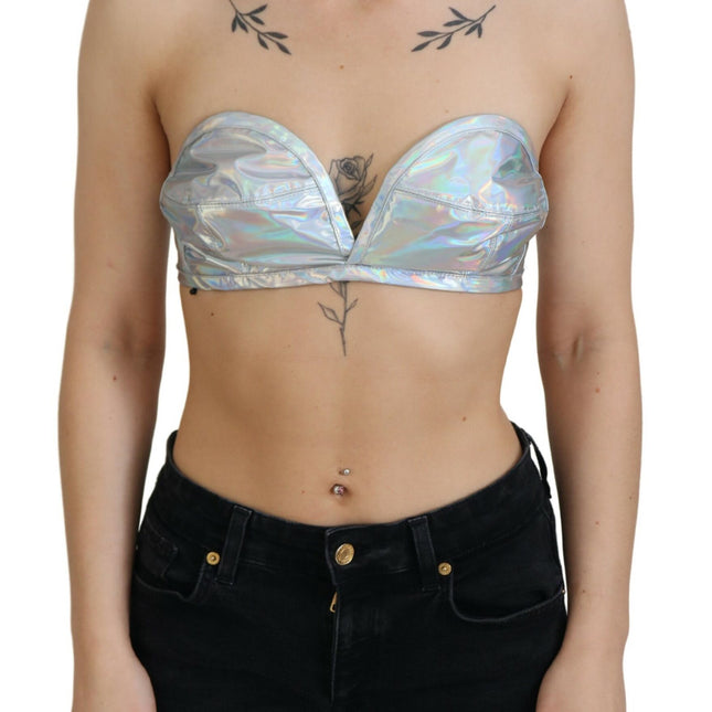 Dolce & Gabbana Silver Holographic Effect Bustier Brassiere Top