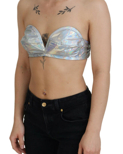 Dolce & Gabbana Silver Holographic Effect Bustier Brassiere Top