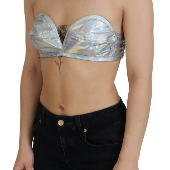 Dolce & Gabbana Silver Holographic Effect Bustier Brassiere Top