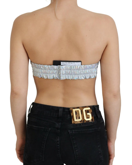 Dolce & Gabbana Silver Holographic Effect Bustier Brassiere Top