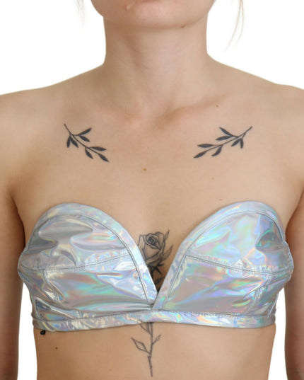 Dolce & Gabbana Silver Holographic Effect Bustier Brassiere Top