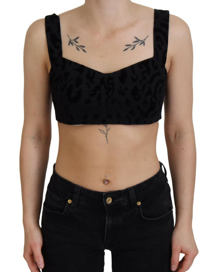 Dolce & Gabbana Black Leopard Cropped Bustier Corset Bra Top