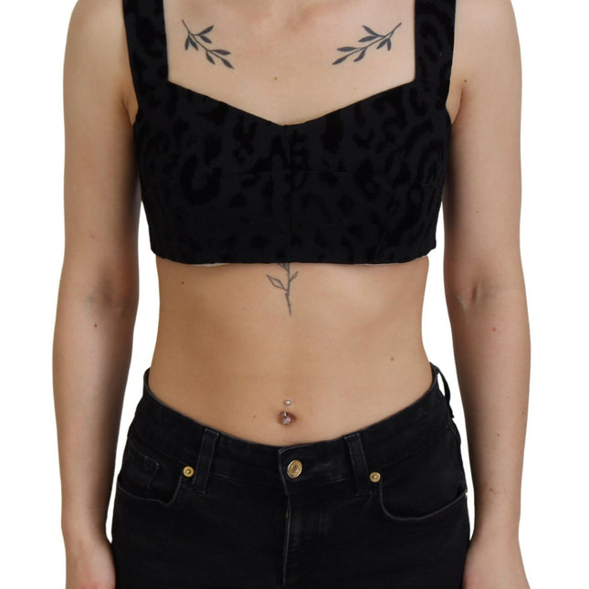 Dolce & Gabbana Black Leopard Cropped Bustier Corset Bra Top