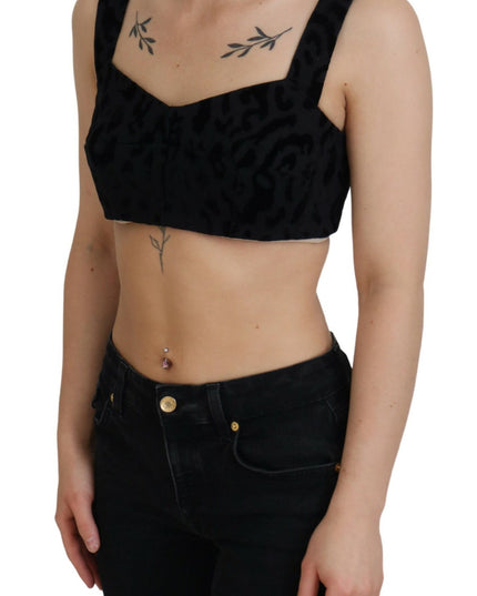 Dolce & Gabbana Black Leopard Cropped Bustier Corset Bra Top