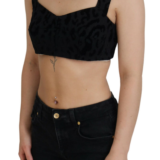 Dolce & Gabbana Black Leopard Cropped Bustier Corset Bra Top