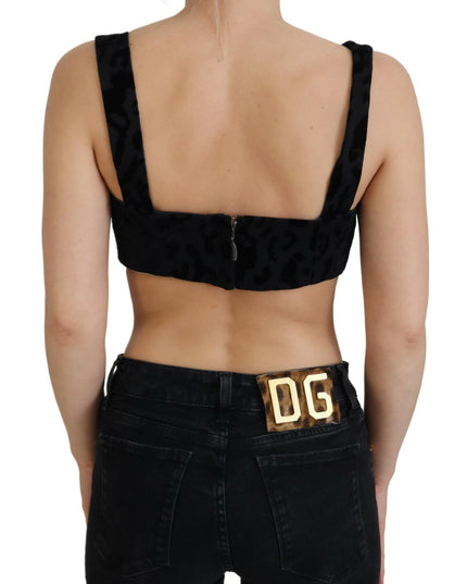 Dolce & Gabbana Black Leopard Cropped Bustier Corset Bra Top