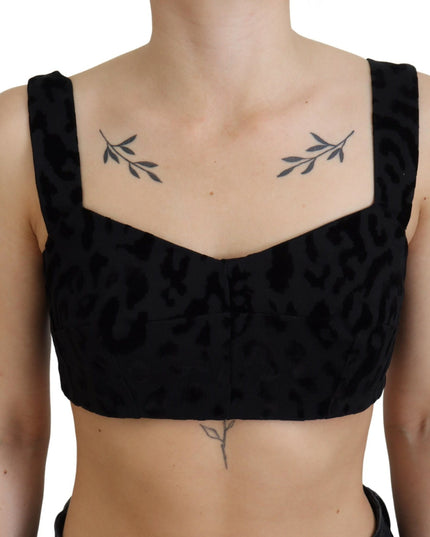 Dolce & Gabbana Black Leopard Cropped Bustier Corset Bra Top