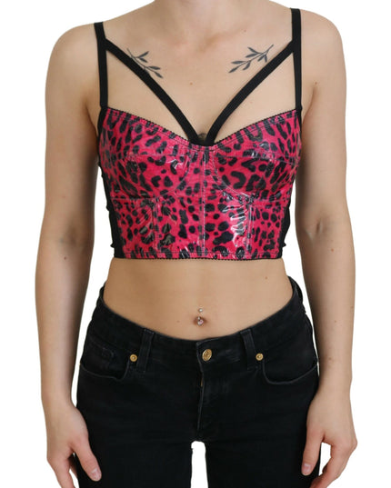 Dolce & Gabbana Pink Leopard Print Cropped Bustier Corset Top