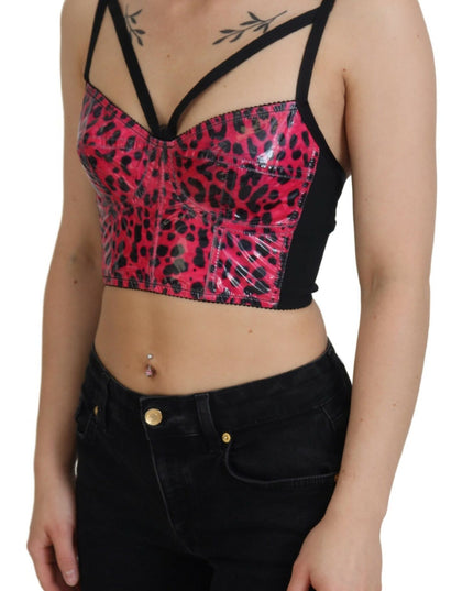 Dolce & Gabbana Pink Leopard Print Cropped Bustier Corset Top