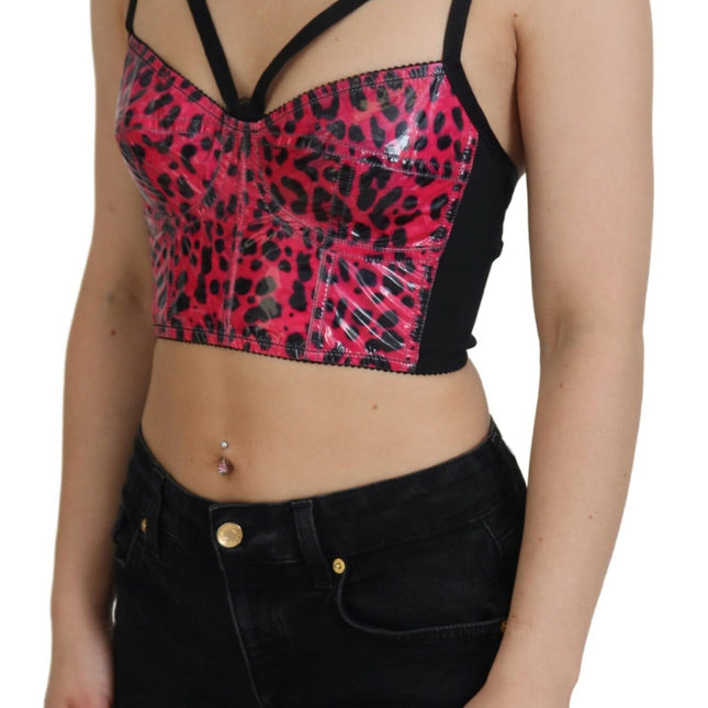 Dolce & Gabbana Pink Leopard Print Cropped Bustier Corset Top