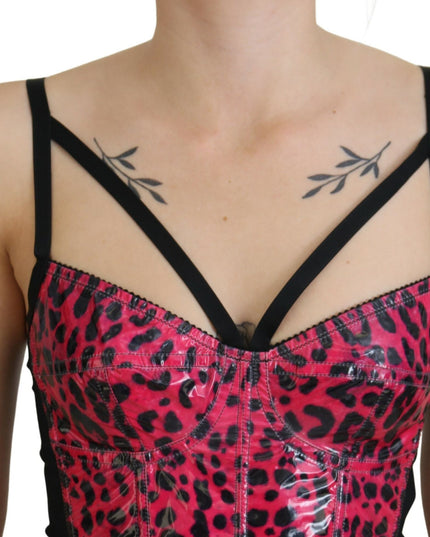 Dolce & Gabbana Pink Leopard Print Cropped Bustier Corset Top