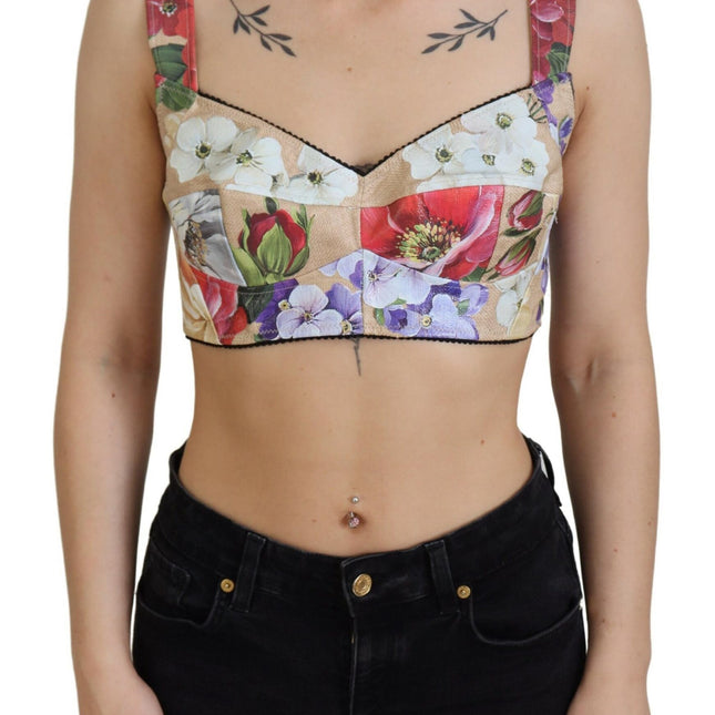 Dolce & Gabbana Multicolor Floral Cropped Bustier Corset Top
