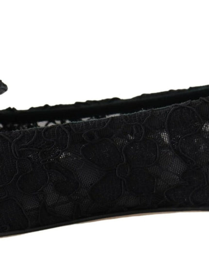 Dolce & Gabbana Black Taormina Lace Crystals Flats Shoes