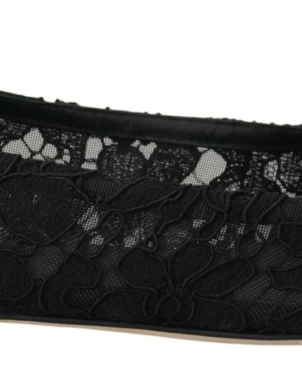 Dolce & Gabbana Black Taormina Lace Crystals Flats Shoes