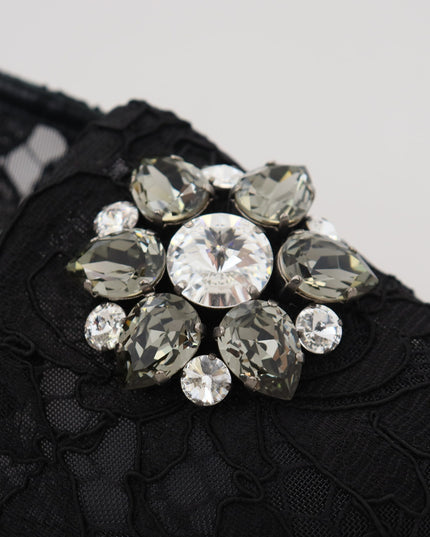 Dolce & Gabbana Black Taormina Lace Crystals Flats Shoes