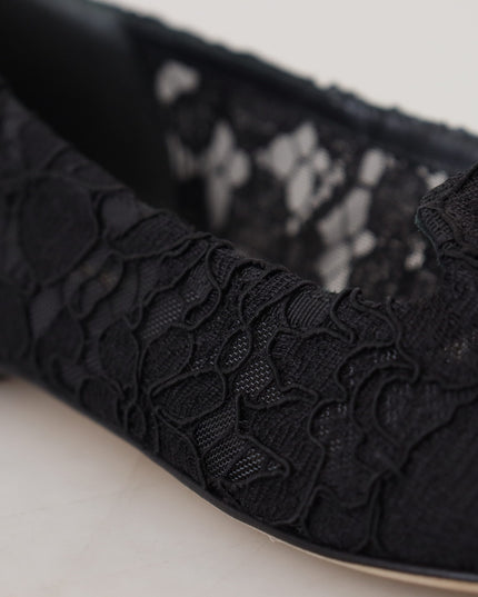 Dolce & Gabbana Black Taormina Lace Crystals Flats Shoes