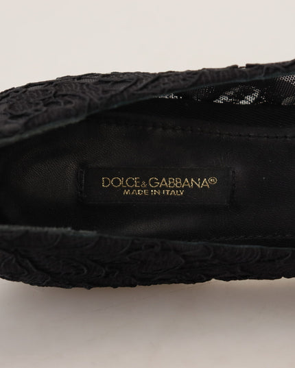 Dolce & Gabbana Black Taormina Lace Crystals Flats Shoes