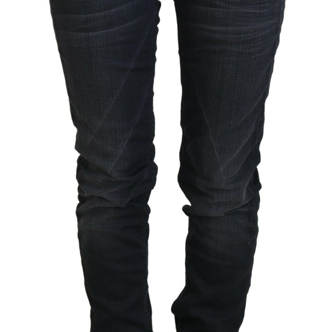 Acht Black Washed Low Waist Slim Fit Cotton Denim Jeans