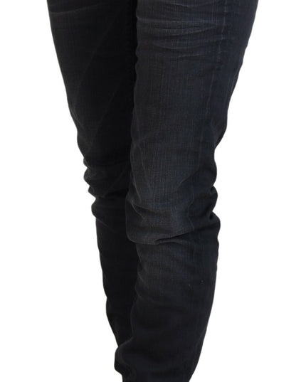 Acht Black Washed Low Waist Slim Fit Cotton Denim Jeans