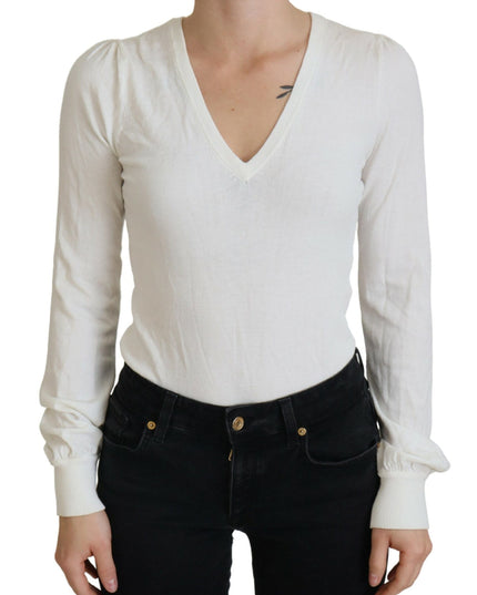 Patrizia Pepe Ivory V-Neck Long Sleeves Women Blouse Top