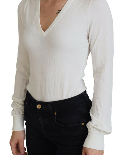 Patrizia Pepe Ivory V-Neck Long Sleeves Women Blouse Top
