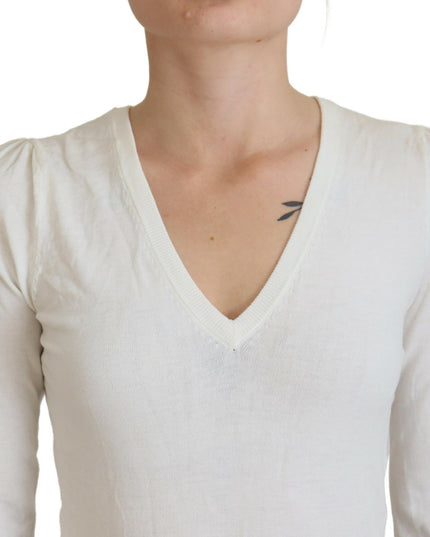 Patrizia Pepe Ivory V-Neck Long Sleeves Women Blouse Top