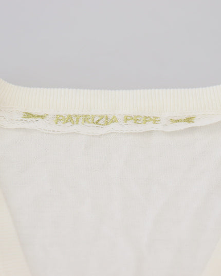 Patrizia Pepe Ivory V-Neck Long Sleeves Women Blouse Top