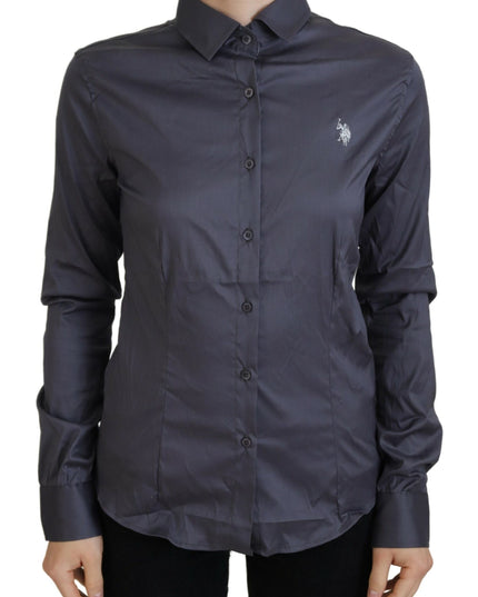 U.S. POLO ASSN. Gray Printed Long Sleeves Collared Top