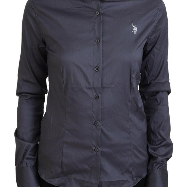 U.S. POLO ASSN. Gray Printed Long Sleeves Collared Top