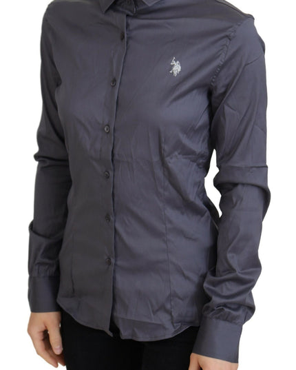 U.S. POLO ASSN. Gray Printed Long Sleeves Collared Top