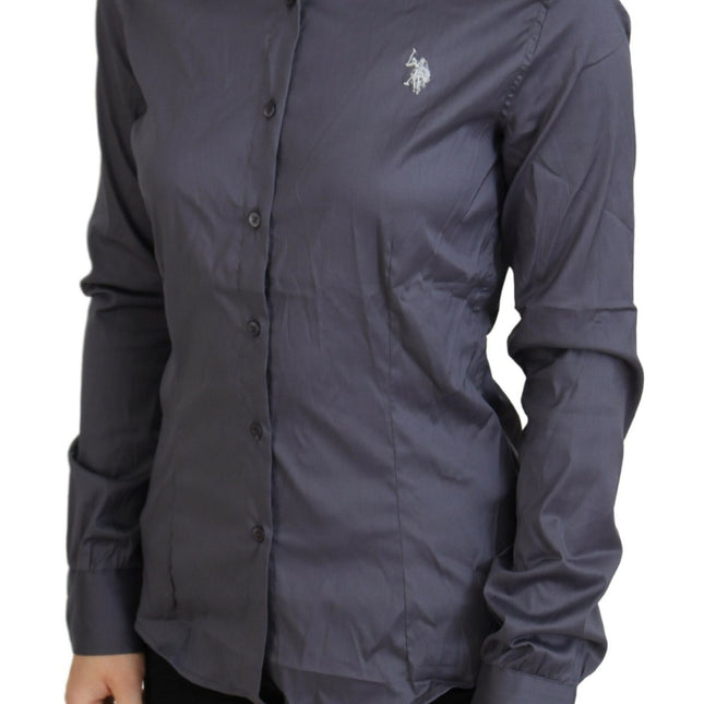 U.S. POLO ASSN. Gray Printed Long Sleeves Collared Top
