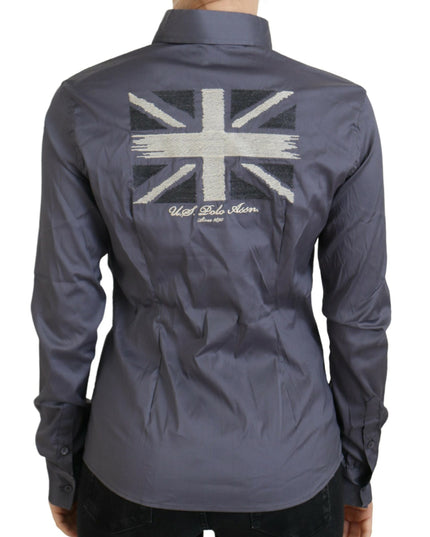 U.S. POLO ASSN. Gray Printed Long Sleeves Collared Top