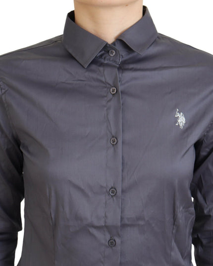 U.S. POLO ASSN. Gray Printed Long Sleeves Collared Top