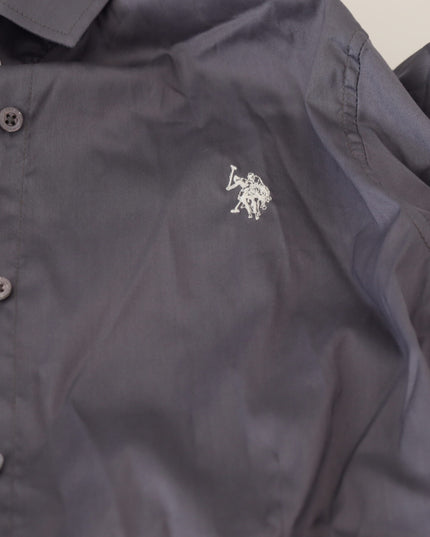 U.S. POLO ASSN. Gray Printed Long Sleeves Collared Top