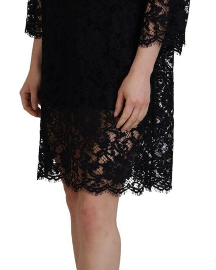 Dolce & Gabbana Black Floral Lace Cotton Shift Mini Dress