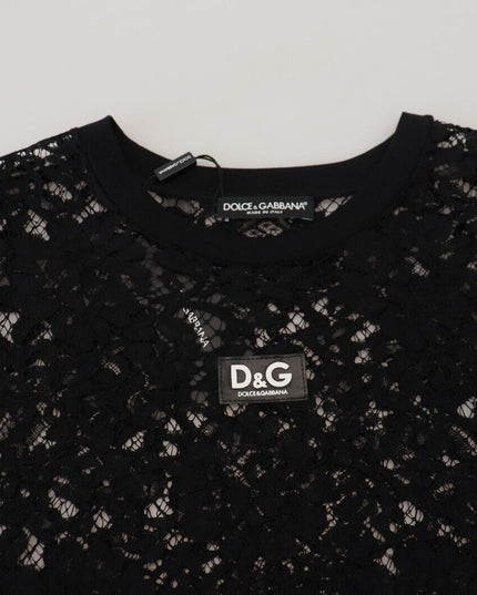 Dolce & Gabbana Black Floral Lace Cotton Shift Mini Dress