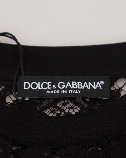 Dolce & Gabbana Black Floral Lace Cotton Shift Mini Dress