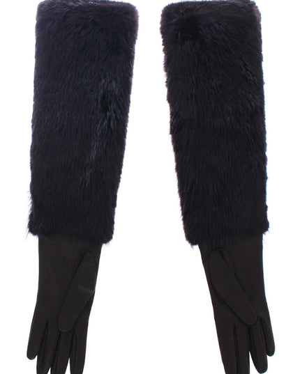 Dolce & Gabbana Black Beaver Fur Lambskin Leather Elbow Gloves