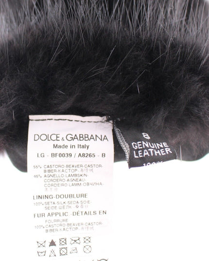 Dolce & Gabbana Black Beaver Fur Lambskin Leather Elbow Gloves